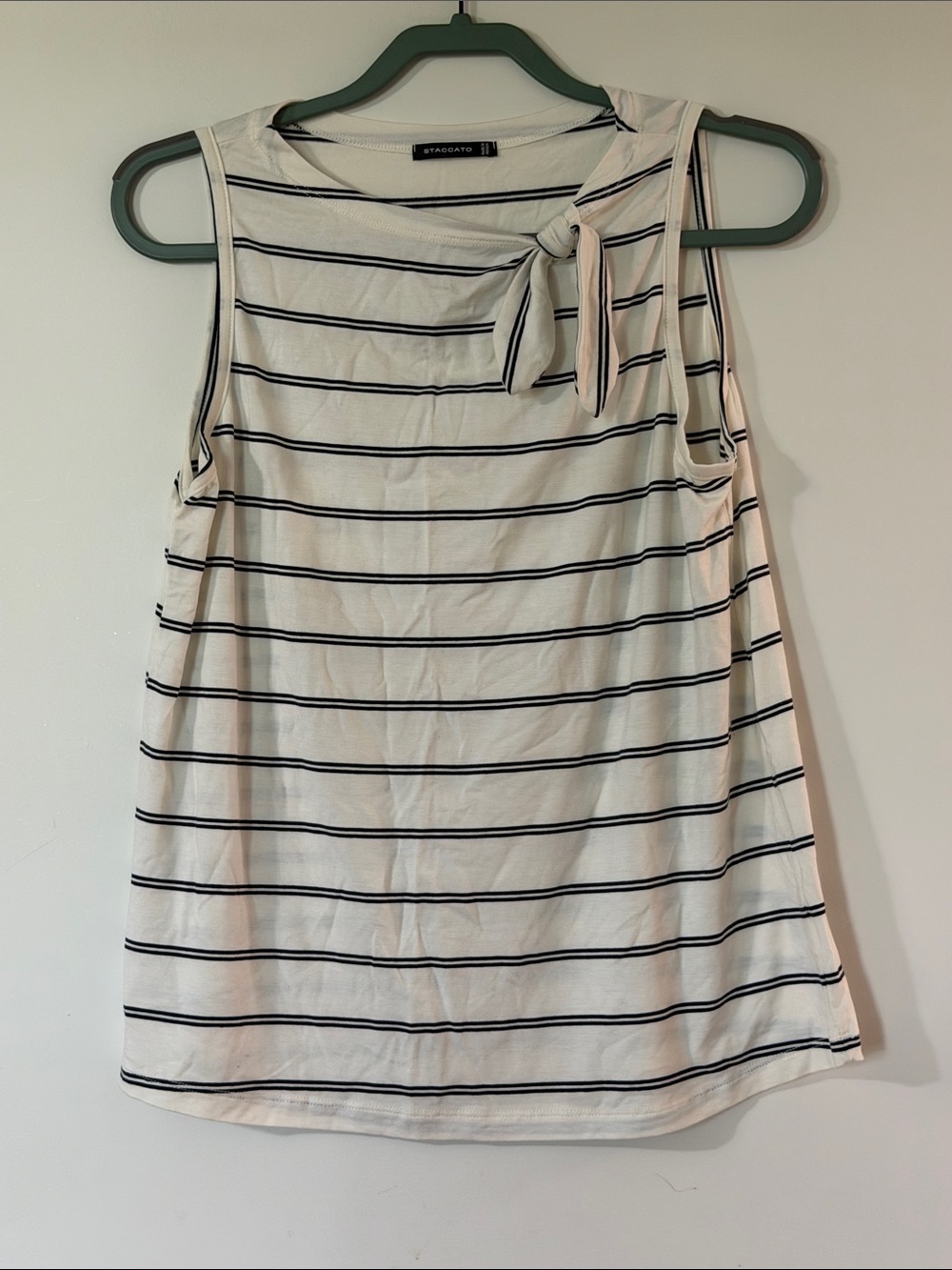 Staccato Cream and Black Striped Sleeveless Tank with Shoulder Tie